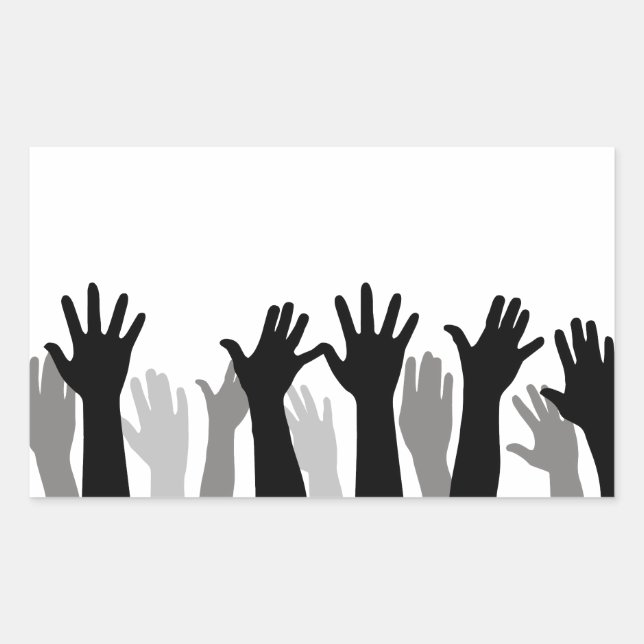 Raised hands silhouette, hand raising, protest rectangular sticker (Front)