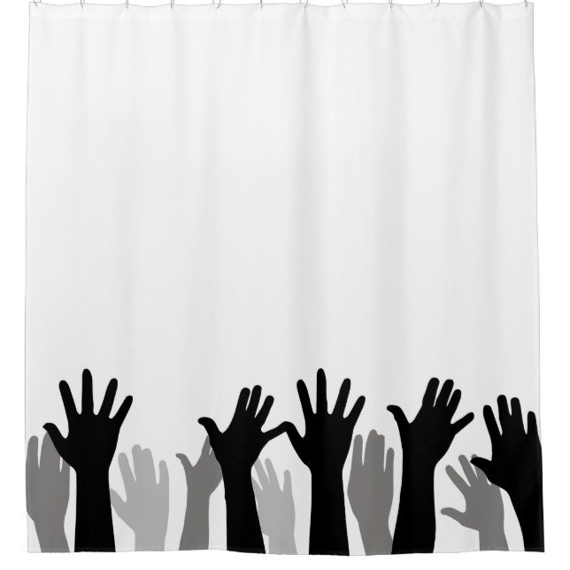 Raised hands silhouette, hand raising, protest shower curtain (Front)