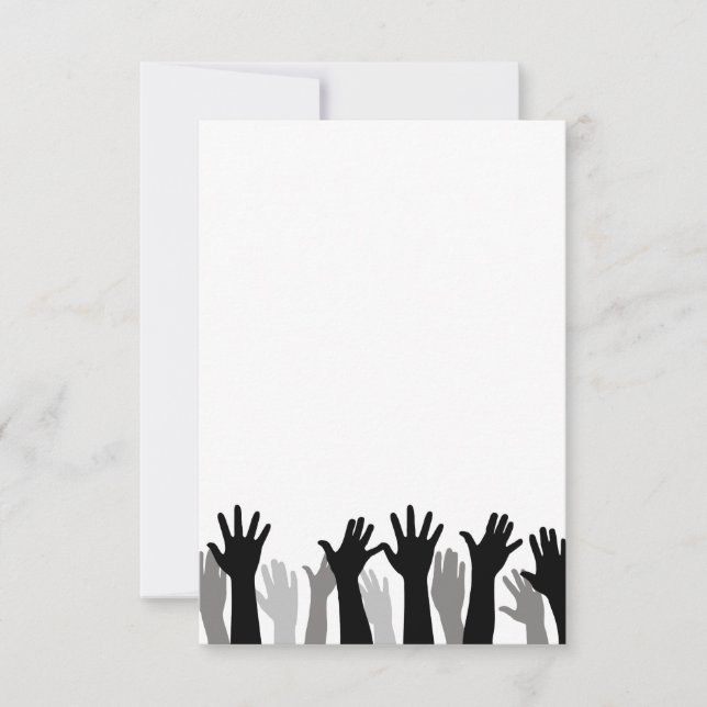 Raised hands silhouette, hand raising, protest thank you card (Front)