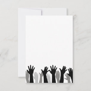 Raised hands silhouette, hand raising, protest thank you card
