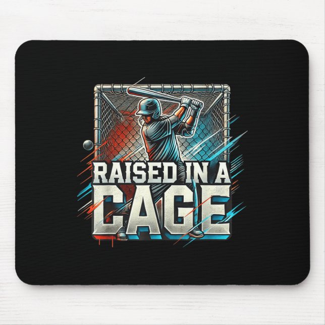Raised In A Cage Baseball Training, Batting Cage D Mouse Mat (Front)