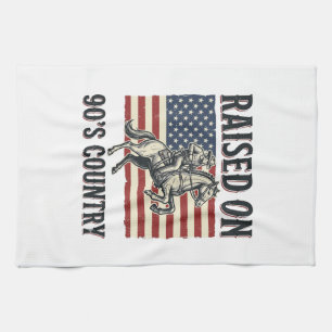 Raised On 90s Country Cowboy Western Shirt Design_ Tea Towel