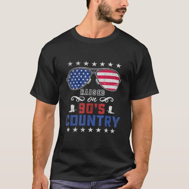 Raised On 90s Country Music Aviator Sunglasses Fla T-Shirt (Front)