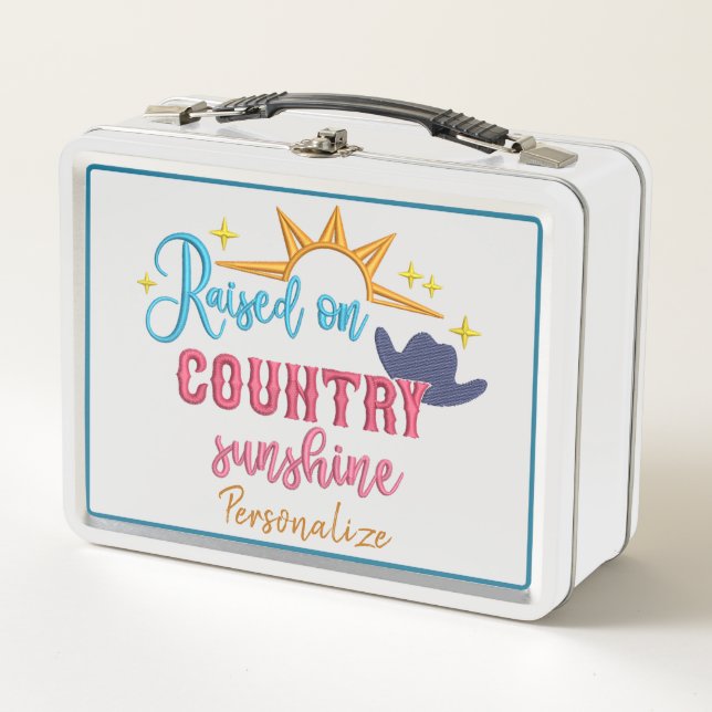 Raised on Country Sunshine Quote Personalised Metal Lunch Box (Front)