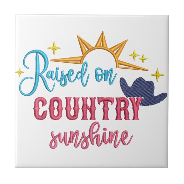 Raised on Country Sunshine Quote Western Cowboy Tile (Front)