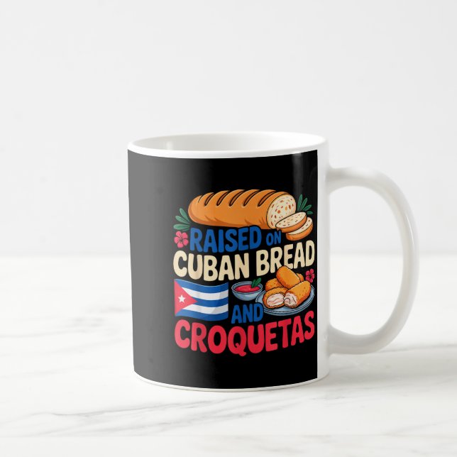 Raised On Cuban Bread And Croquetas Cuba Flag Cuba Coffee Mug (Right)