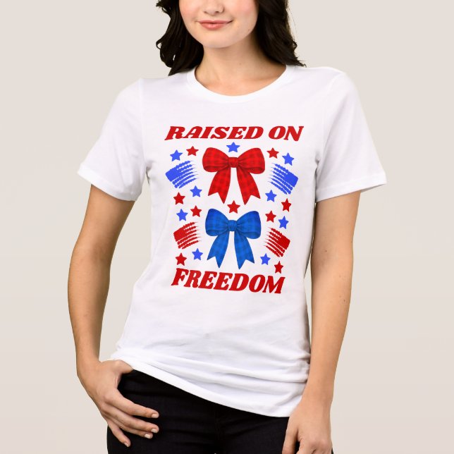 Raised on Freedom Red & Blue Gingham Bow Tri-Blend Shirt (Front)