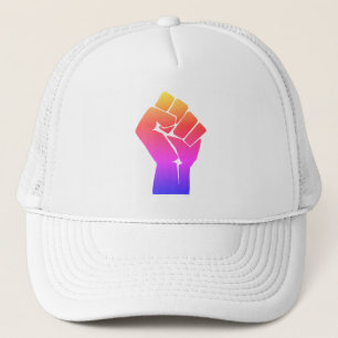 Raised Red Gradient Fist Rainbow Trucker Hat