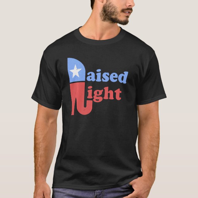 Raised Right Republican Elephant Retro Style Patri T-Shirt (Front)