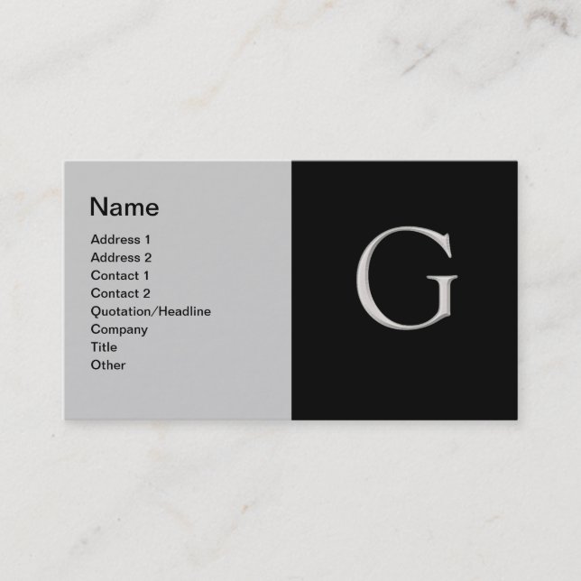 Raised Silver Letter "G" Business Card (Front)