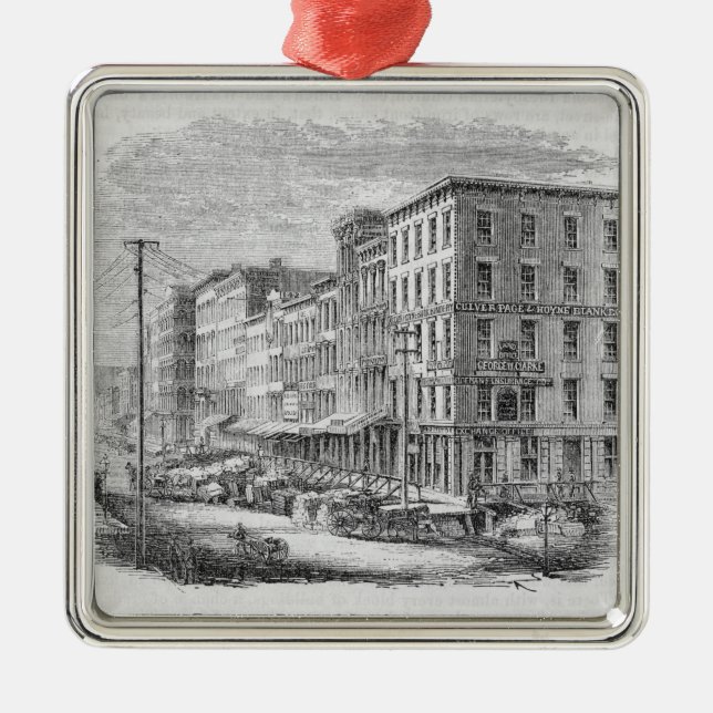 Raising a block of buildings in Chicago Metal Tree Decoration (Front)