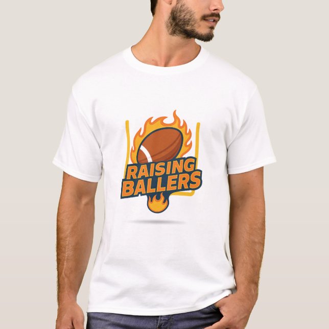 Raising Ballers Fiery Football  T-Shirt (Front)