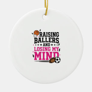Raising Ballers Sports Mum Vintage T-Shirt Design  Ceramic Tree Decoration