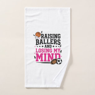 Raising Ballers Sports Mum Vintage T-Shirt Design Hand Towel