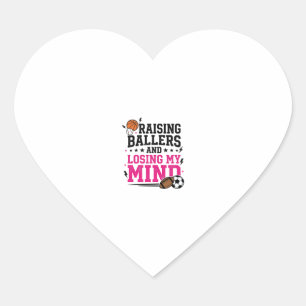 Raising Ballers Sports Mum Vintage T-Shirt Design Heart Sticker