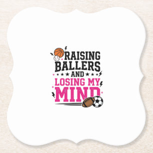 Raising Ballers Sports Mum Vintage T-Shirt Design Paper Coaster