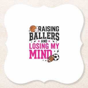 Raising Ballers Sports Mum Vintage T-Shirt Design_ Paper Coaster