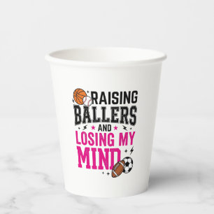 Raising Ballers Sports Mum Vintage T-Shirt Design_ Paper Cups