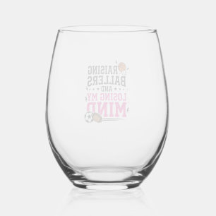 Raising Ballers Sports Mum Vintage T-Shirt Design Stemless Wine Glass