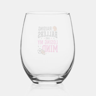 Raising Ballers Sports Mum Vintage T-Shirt Design_ Stemless Wine Glass