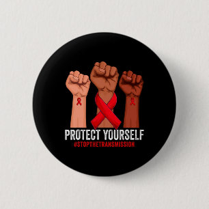 Raising Hand Protect Yourself HIVAIDS Awareness Re 6 Cm Round Badge
