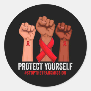 Raising Hand Protect Yourself HIVAIDS Awareness Re Classic Round Sticker