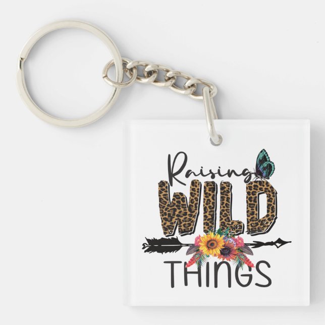 Raising Wild Things Leopard Print Flowers Arrow Key Ring (Front)
