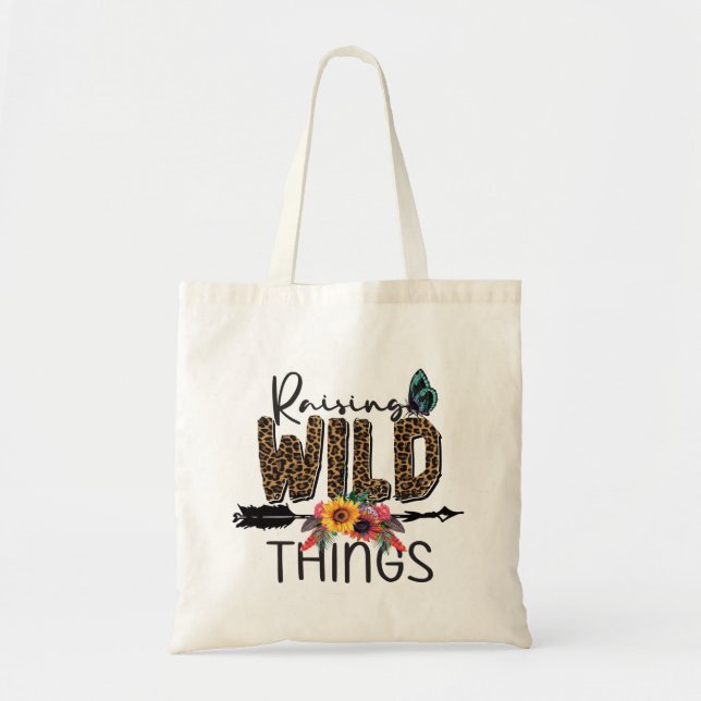 Raising Wild Things Leopard Print Flowers Arrow  Tote Bag (Front)