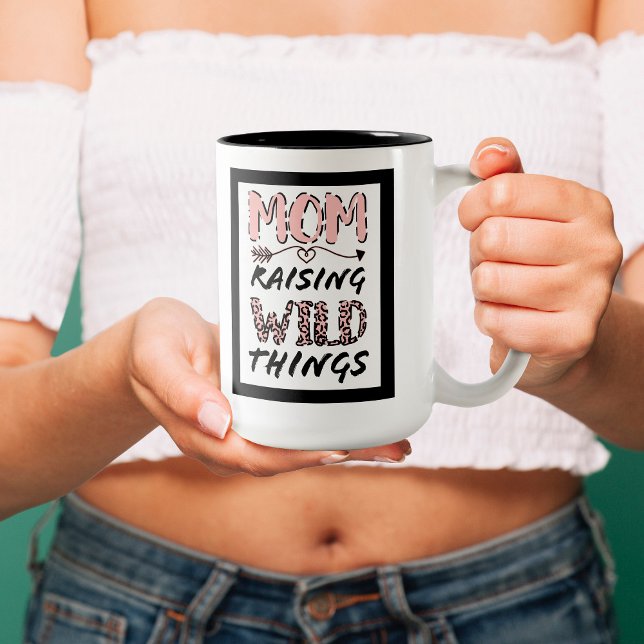 Raising Wild Things Mum Leopard Print Quote Two-Tone Coffee Mug (Creator Uploaded)