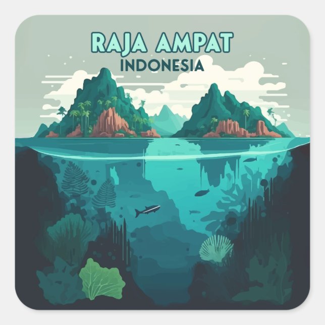 Raja Ampat Indonesia Underwater Scuba Retro Square Sticker (Front)