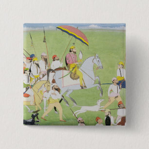 Rajah Dhian Singh (1796-1840) hunting with compani 15 Cm Square Badge
