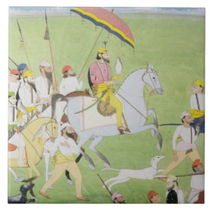 Rajah Dhian Singh (1796-1840) hunting with compani Tile
