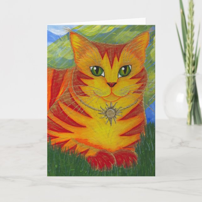 Rajah Golden Gold Sun Cat Fantasy Art Card (Front)
