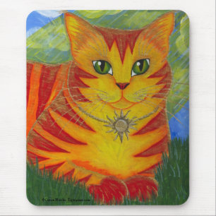 Rajah Golden Gold Sun Cat Fantasy Art Mousepad