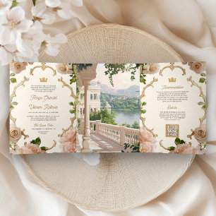 Rajasthan Royal Lake Palace Indian Wedding QR Code Tri-Fold Invitation