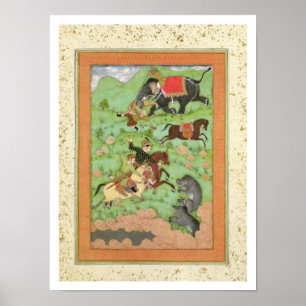 Rajput princes hunting bears; a mahout and his ele poster