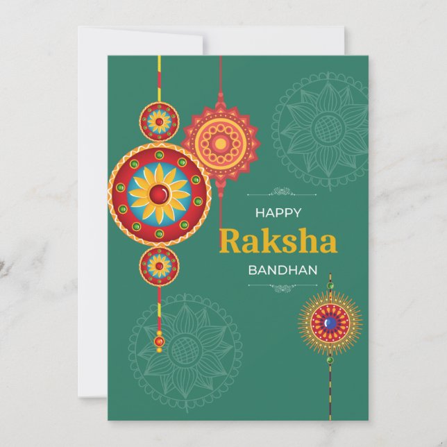 Rakhi designs on green with Happy Raksha bandhan  Holiday Card (Front)