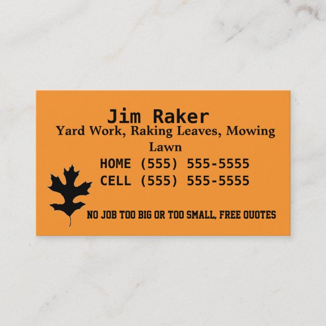 Raking leaves business cards (Front)