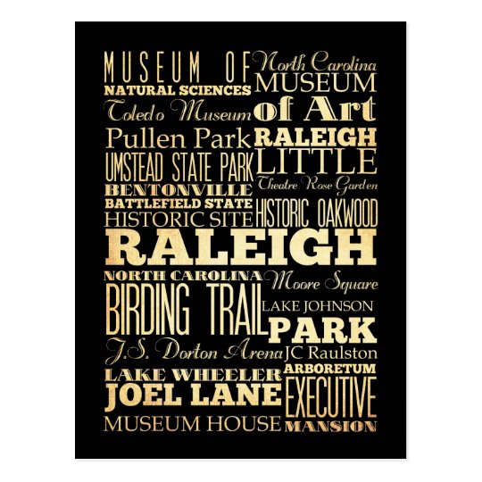 Raleigh City of North Carolina State Typography Postcard