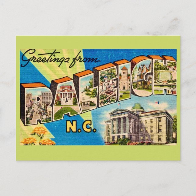  Raleigh NC Retro Postcard (Front)