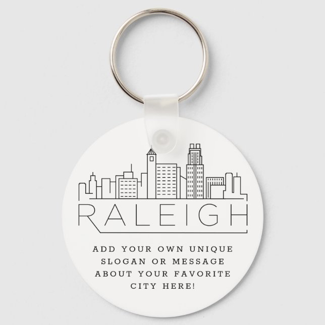 Raleigh, NC Stylised Skyline | Custom Slogan Key Ring (Front)