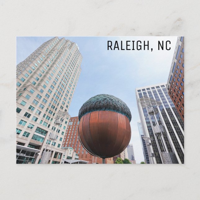 Raleigh North Carolina Acorn City Skyline Travel Postcard (Front)