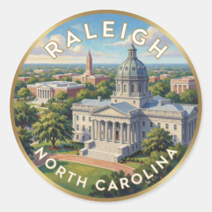 Raleigh North Carolina Capitol Travel Illustration Classic Round Sticker