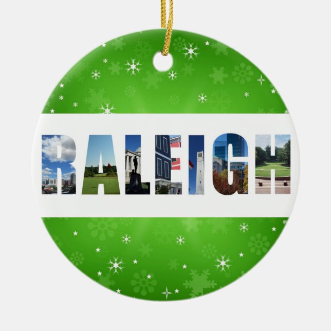 Raleigh North Carolina City Photos Christmas Ceramic Tree Decoration (Front)