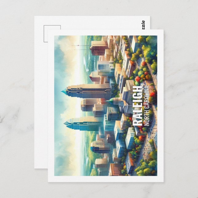 Raleigh North Carolina Famous Travel watercolor Postcard (Front/Back)