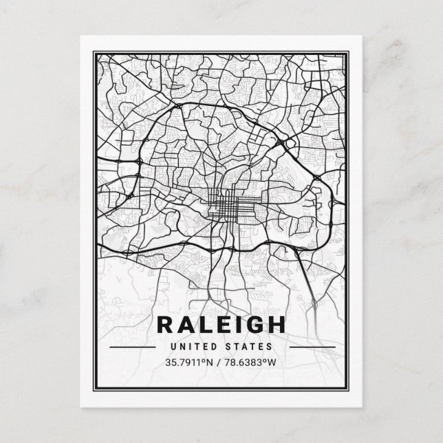 Raleigh North Carolina USA Travel City Map Postcard (Front)