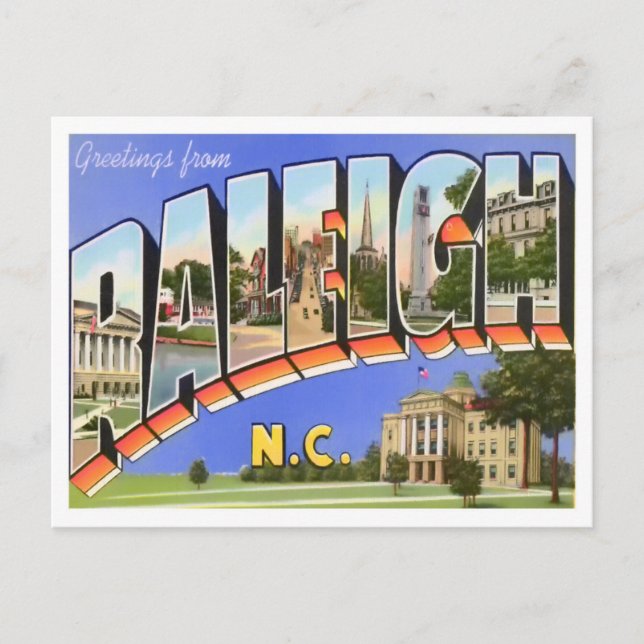 Raleigh, North Carolina Vintage Big Letters Postcard (Front)