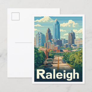 Raleigh North Carolina Vintage Travel Illustration Postcard