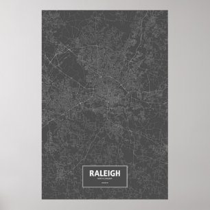 Raleigh, North Carolina (white on black) Poster
