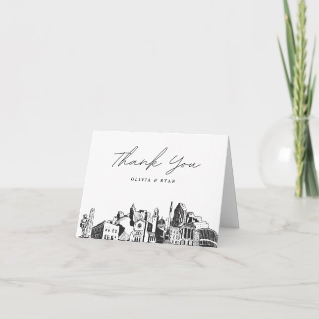Raleigh Skyline Sketch Blank Thank You Card (Front)